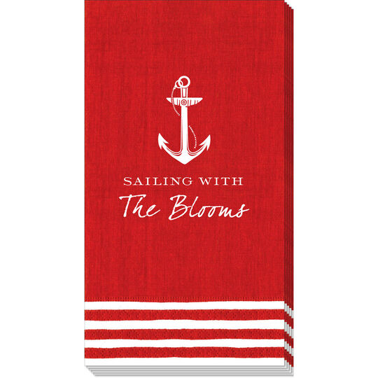 Red Stripe Border Caspari Guest Towels